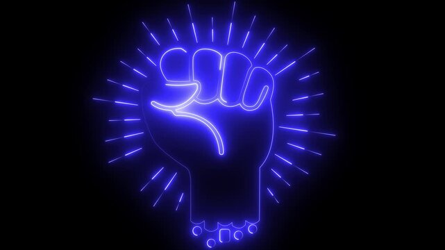 neon glowing fist power animation energy hand icon .Animated neon fist symbol with radiant energy representing strength and action. 4k motion graphics video .