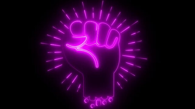 neon glowing fist power animation energy hand icon .Animated neon fist symbol with radiant energy representing strength and action. 4k motion graphics video .