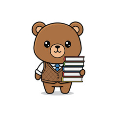 teddy bear reading book vector illustration on white background 