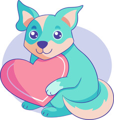  Dog hugging heart pillow, soft pastel style vector, vector, white, white background