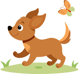  Puppy chasing butterfly, vector, white, white background