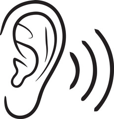 Hearing Icon A Minimalist Ear Design with Sound Waves, Symbolizing Auditory Perception