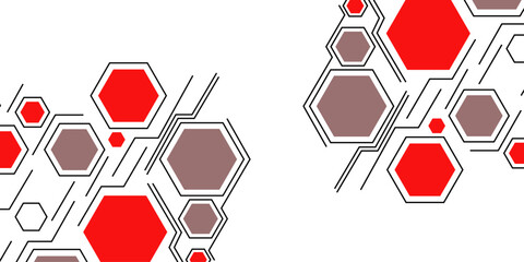 Abstract colourful hexagon banner background. Hexagon geometric chemical pattern, molecular structure. Colourful banner with icons related to human resources, social media, information technology