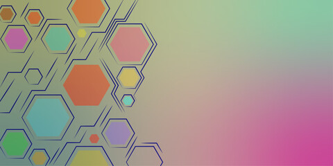 Abstract colourful hexagon banner background. Hexagon geometric chemical pattern, molecular structure. Colourful banner with icons related to human resources, social media, information technology