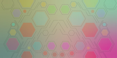 Abstract colourful hexagon banner background. Hexagon geometric chemical pattern, molecular structure. Colourful banner with icons related to human resources, social media, information technology