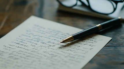 Vintage handwritten letter with elegant pen, capturing the timeless beauty of traditional correspondence. A nostalgic touch for any occasion.