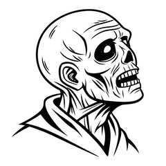 Black and white zombie face icon skull horror