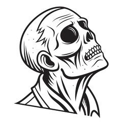 Black and white zombie head icon profile skull