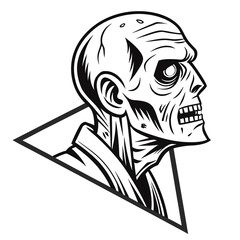 Black and white zombie head icon minimal horror vector
