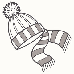 Winter hat and scarf icon with pom and stripes vector