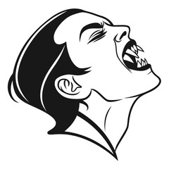 Black silhouette of a screaming vampire face with fangs