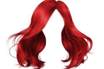 Wavy red wig displayed on a transparent background showcasing vibrant color and flowing style suitable for various occasions and creative uses
