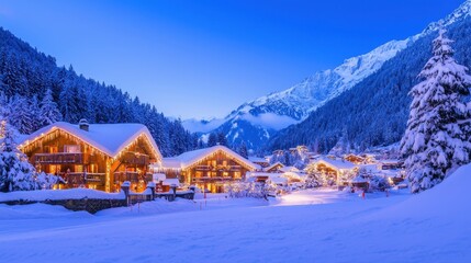 Small town with houses and a mountain in the background