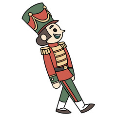 Cartoon nutcracker soldier with red green and gold uniform
