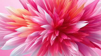 An abstract floral explosion showcases layers of vibrant pink, orange, and white petals creating a beautiful and dynamic burst of color and texture across the frame.