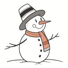 Cute snowman wearing a striped hat and orange scarf