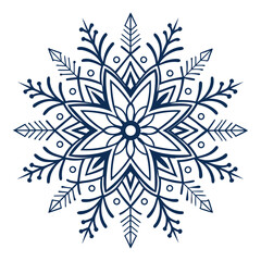 Dark blue snowflake mandala pattern vector icon winter