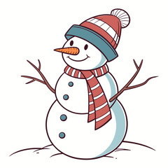 Snowman with striped hat and scarf vector illustration