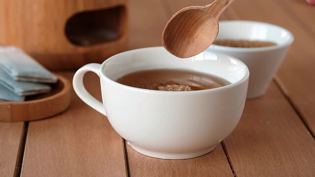 sweeten a drink with brown sugar - closeup