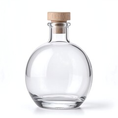 Clear round glass bottle with wooden stopper