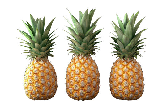 Fresh pineapples arranged on a dark surface ready for culinary use or decoration in kitchens or tropical-themed events