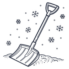 Snow shovel in snow with snowflakes winter icon © RABBYMIA