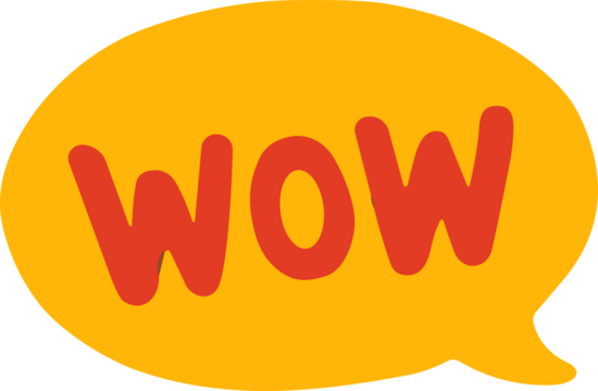 Bright yellow speech bubble with the red word “WOW,” expressing surprise, excitement, or amazement in a bold, playful style.