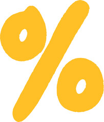 Hand-drawn yellow percentage symbol with rough textured edges, symbolizing discounts, deals, and sales in a playful graphic style.