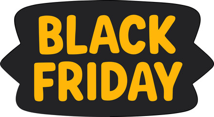 Bold yellow “Black Friday” text on a black badge-style background in flat vector design, perfect for seasonal sale promotions and marketing materials.