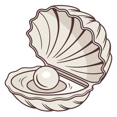 Open seashell with pearl icon flat style oyster 1