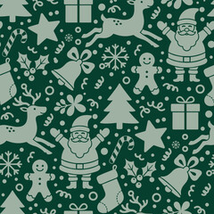 Modern Christmas Vector Pattern. Seamless Festive Wallpaper. Contemporary Flat Cartoon Design.