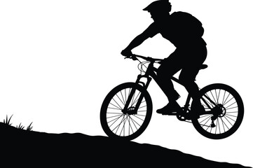 Silhouette illustration of mountain biker riding uphill showing adventure, sport, endurance, and outdoor fitness lifestyle concept design