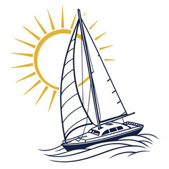 Sailboat sailing on waves with sun behind ocean