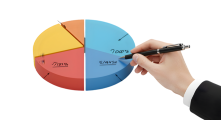 Pie chart palette being drawn by hand — business analytics stock image

