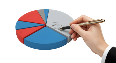 Pie chart palette being drawn by hand — business analytics stock image

