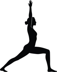 Fototapeta premium Silhouette of woman practicing warrior yoga pose representing strength, balance, mindfulness, focus, flexibility, and healthy lifestyle