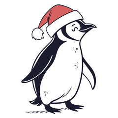 Penguin wearing Santa hat icon cute flat vector christmas