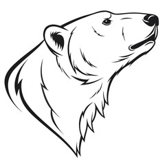 Polar bear head silhouette graphic on white background