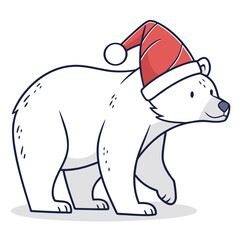 White polar bear wearing red santa hat vector animal