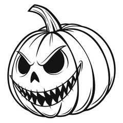 Black and white scary jack o lantern face icon pumpkin