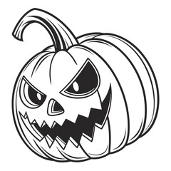 Black and white scary jack o lantern face icon halloween
