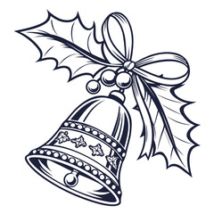 Christmas bell with holly and bow vector icon ornament