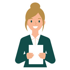 Professional woman holding document smiling confidently businessperson presentation illustration