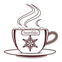 Hot drink cup with snowflake logo and steam vector 1