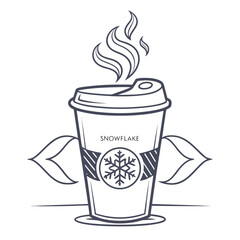Hot drink cup with snowflake logo and steam coffee cup