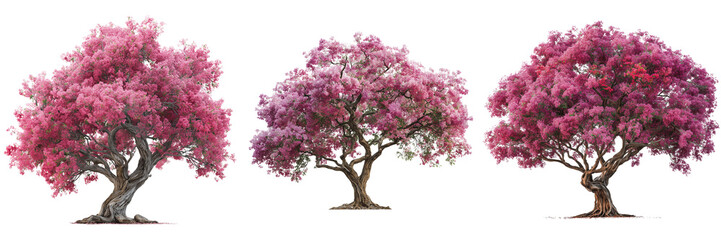 Obraz premium Set of Single plum tree branch with pink and white blossoms on transparent png background. Ai generated