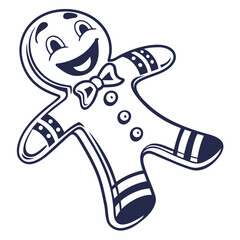 Smiling gingerbread man icon with bow tie cookie happy