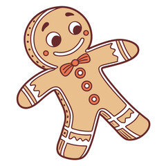 Smiling gingerbread man icon with orange bow tie cookie