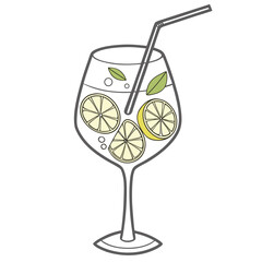 Vector glass of lemonade with citrus slices and straw