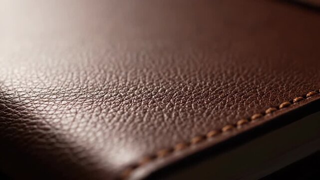 Close up of dark brown leather texture with detailed grain
